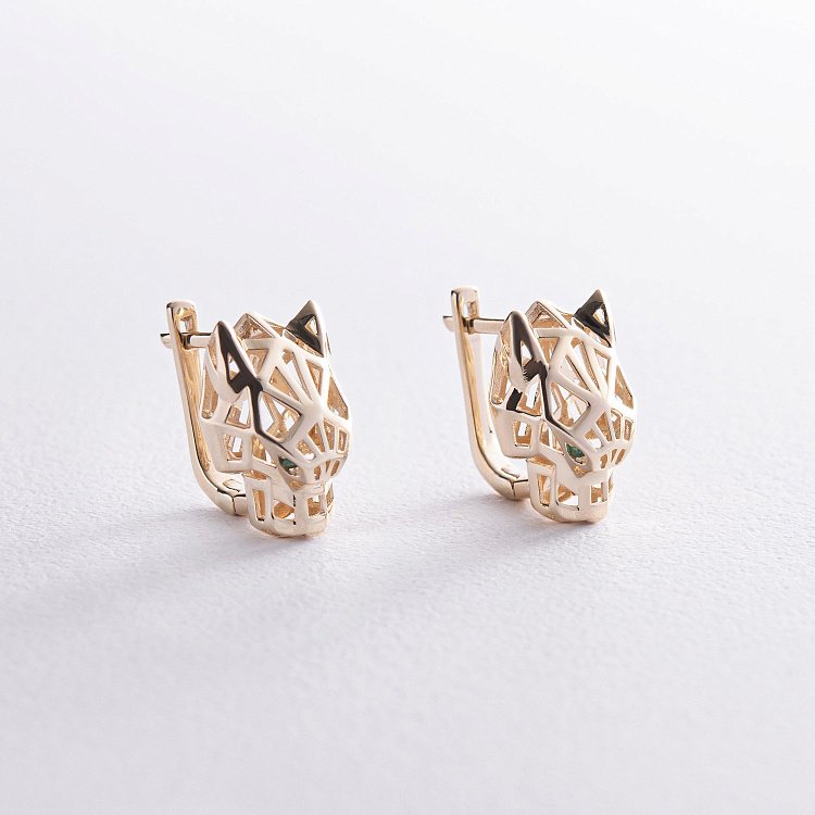 Сережки "Пантери" в жовтому золоті с08120 від ювелірного магазину Онікс