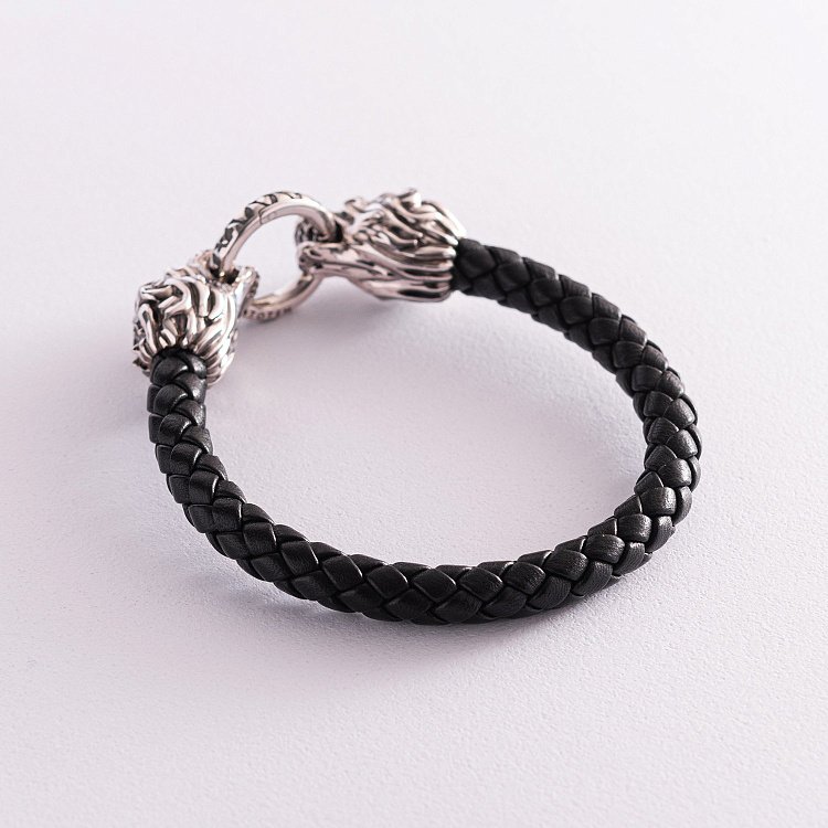 Кожаный браслет "Лев" с серебряными вставками t0022 от ювелирного магазина Оникс - 4