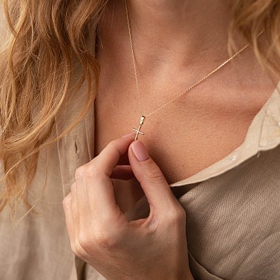 Золоте кольє "Хрестик" з фіанітами кол02202 №4