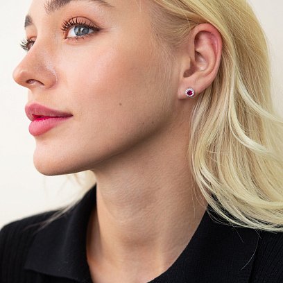 Серебряные серьги - пусеты с рубинами и фианитами 2112/9р-HRUB №4