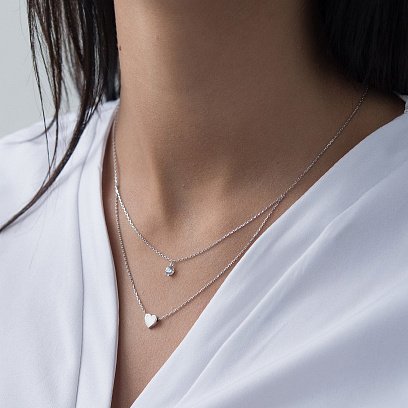 Золотое двойное колье "Сердце" (фианит) кол01039 №4