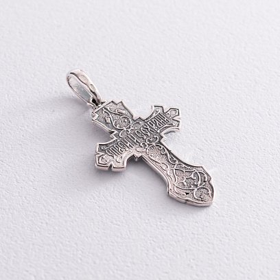 Срібний хрест "Розп'яття. Спаси і Збережи" 133096 №5