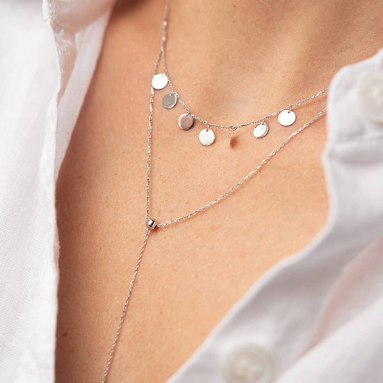 Подвійне кольє - краватка "Монетки" у білому золоті кол02283 від ювелірного магазину Онікс - 8