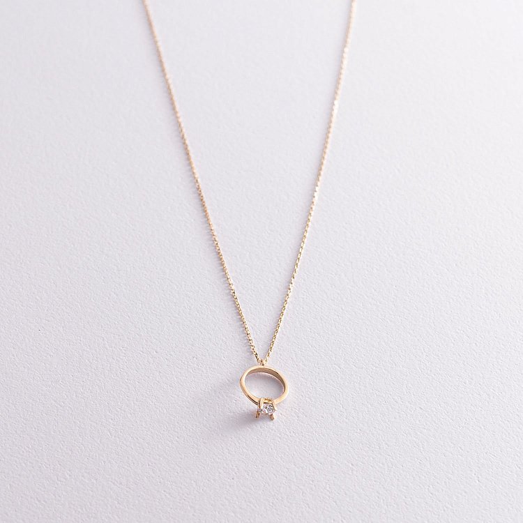 Колье с помолвочным кольцом в желтом золоте (фианит) кол00771 от ювелирного магазина Оникс