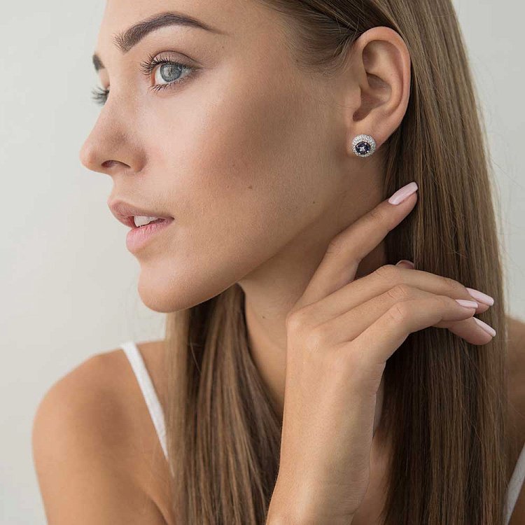 Золотые серьги-пусеты с бриллиантами и сапфирами ER12304DSaj от ювелирного магазина Оникс - 3