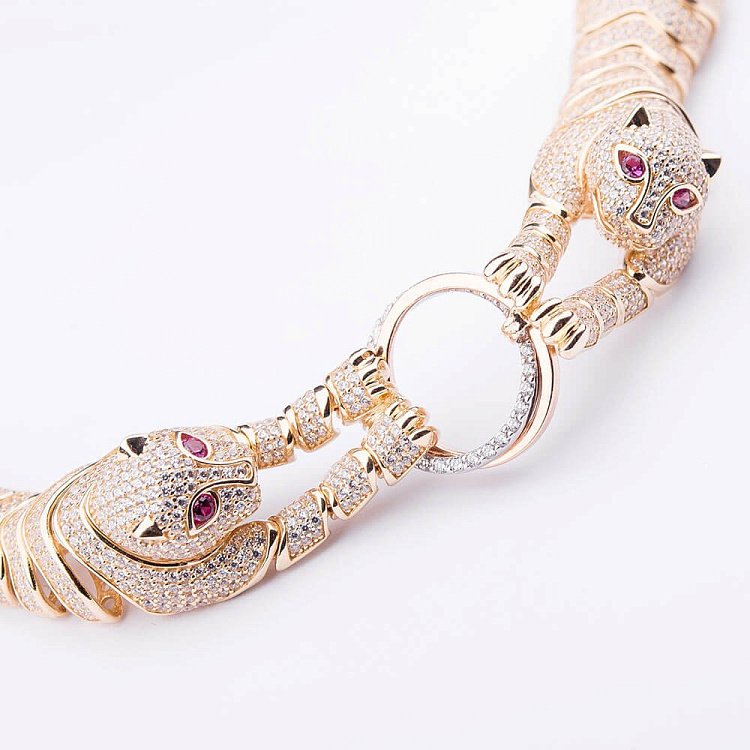 Ексклюзивне золоте кольє "Тигр" з фіанітами кол00692 від ювелірного магазину Онікс - 3