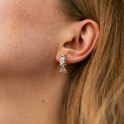 Сережки "Rosie" з фіанітами (біле, жовте золото) с09225 №4