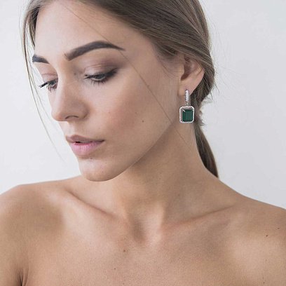 Золотые серьги с агатом и фианитами с411 №5