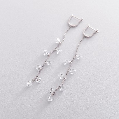 Серебряные серьги на английской застежке с фианитами 122535