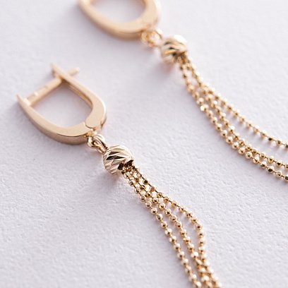 Серьги "Шарики" с цепочками (желтое золото) с08272 №3