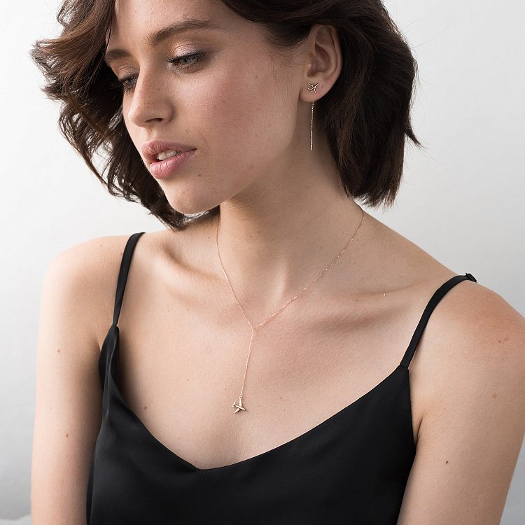 Золотые серьги-протяжки "Самолетик" с06302 от ювелирного магазина Оникс - 5