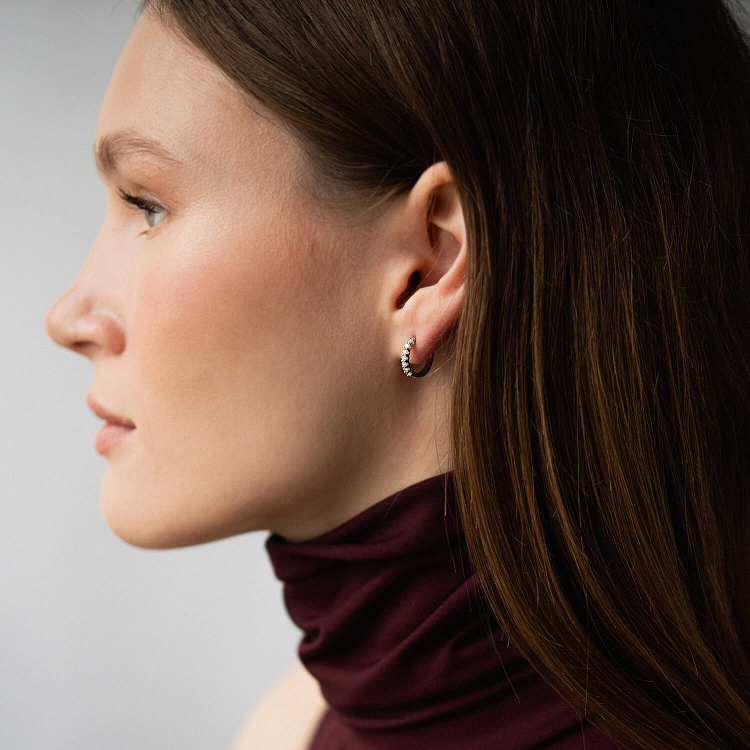 Золотые серьги - кольца с бриллиантами сб0564sm от ювелирного магазина Оникс - 3