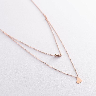 Подвійне кольє "Сердечко з кульками" в червоному золоті кол01765