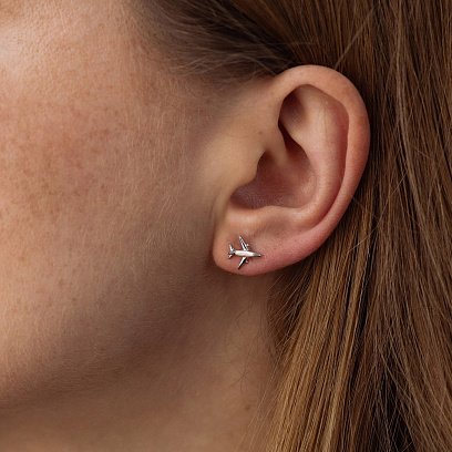 Серебряные серьги - пусеты "Самолет" mini 123351 №2