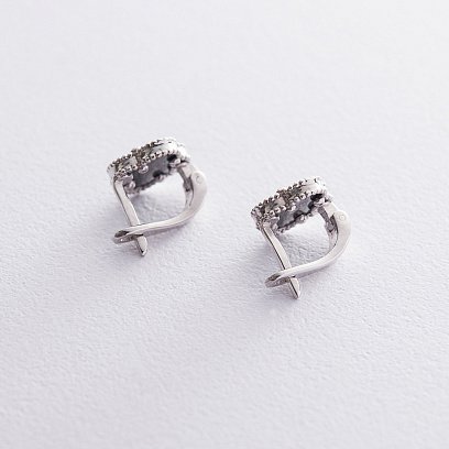 Золотые серьги "Клевер" с ониксом с05818 №3