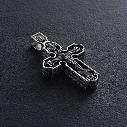 Мужской православный крест "Розп'яття. Спаси и Сохрани" (на укр. языке) из эбенового дерева и серебра 1214 №3