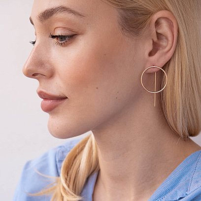 Серьги "Геометрия" в красном золоте с07882 №3