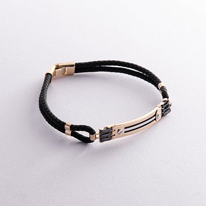 Каучуковий браслет з жовтого золота (онікс, кераміка) б03978