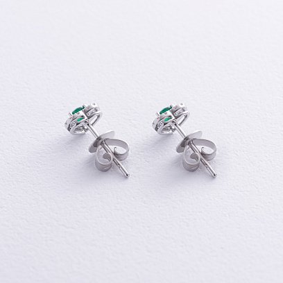 Золоті сережки - пусети "Сердечки" зі смарагдами та діамантами сб0507ca №3
