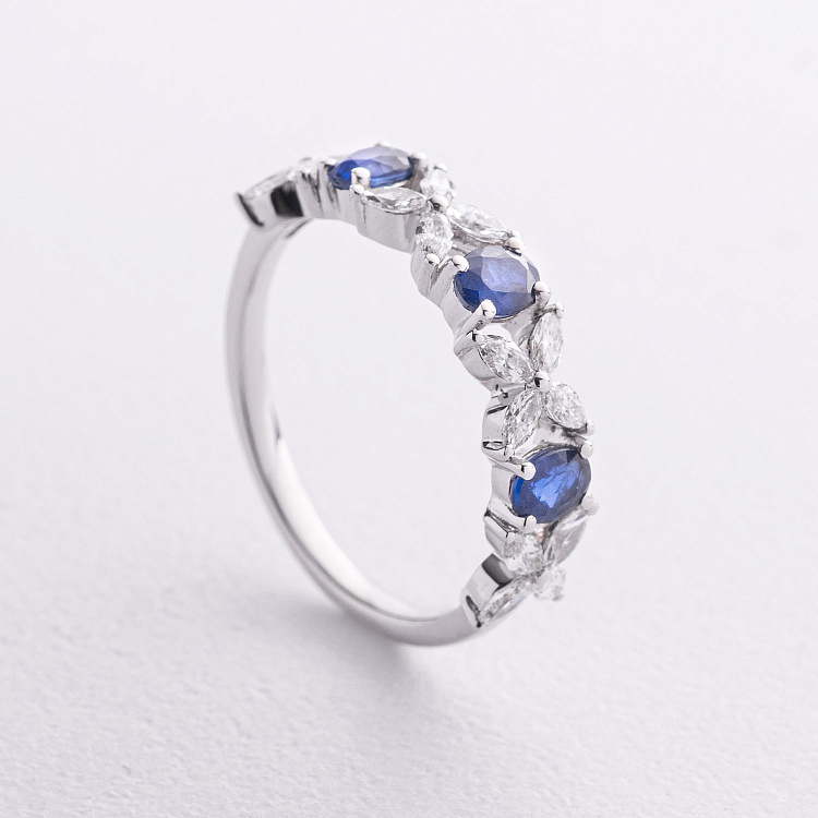 Золота каблучка "Конюшина" з діамантами і сапфірами кб0672ca від ювелірного магазину Онікс