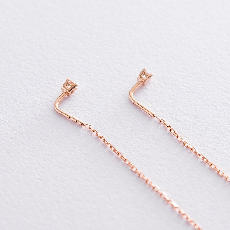 Золоті сережки - протяжки (фіаніти) с06858 від ювелірного магазину Онікс - 1