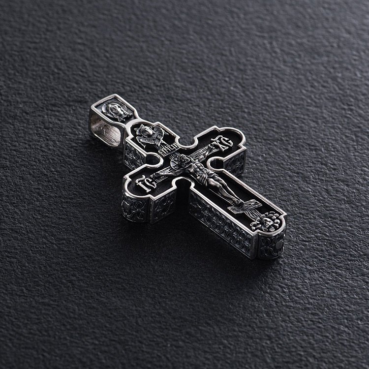 Мужской православный крест "Розп'яття. Спаси и Сохрани" (на укр. языке) из эбенового дерева и серебра 1214 от ювелирного магазина Оникс - 2