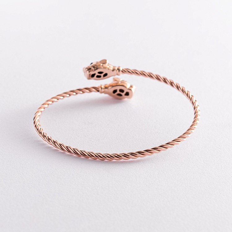 Жорсткий золотий браслет "Пантери" з фіанітами б04990 від ювелірного магазину Онікс - 3