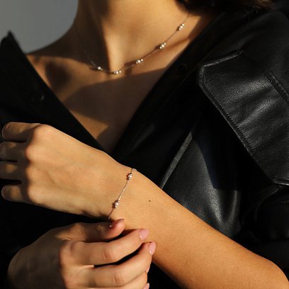 Золотий браслет з перлинами б04296 №5