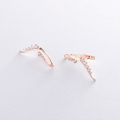 Золоті сережки "Гілочки" з фіанітами с04338 №5