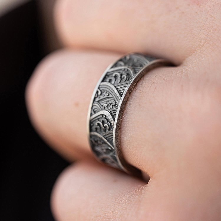 Серебряное кольцо "Японские волны" 7019 от ювелирного магазина Оникс - 13