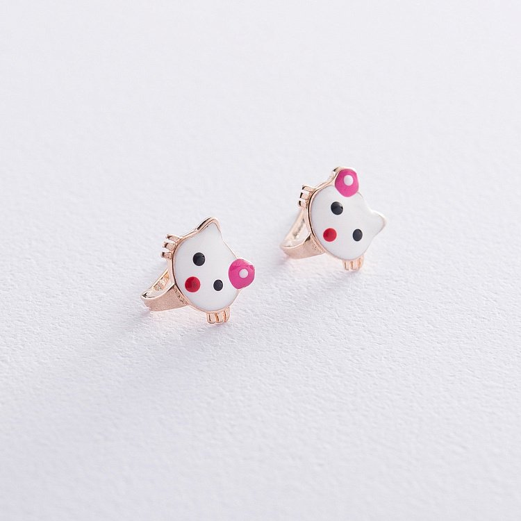 Серьги детские "Hello Kitty" с эмалью с06617 от ювелирного магазина Оникс