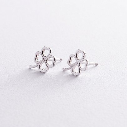 Сережки - пусети "Конюшина" в білому золоті с08276 №3