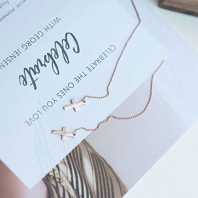 Золотые серьги-протяжки с крестиками с05558 №5