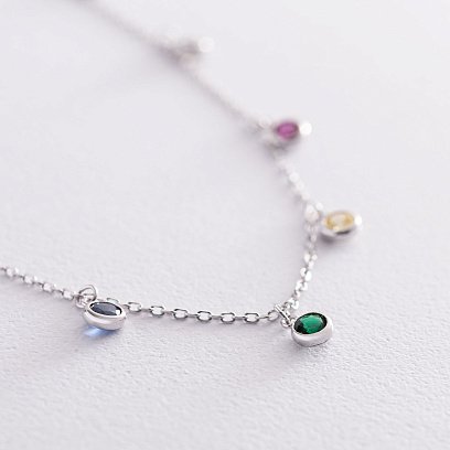Срібне кольє з різнокольоровими фіанітами 181121 №4