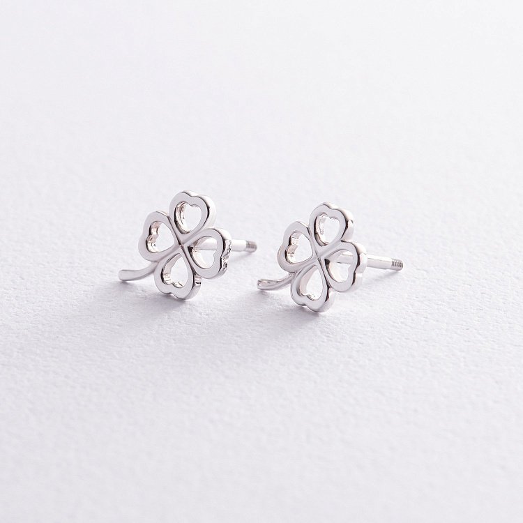 Сережки - пусети "Конюшина" в білому золоті с08276 від ювелірного магазину Онікс - 2