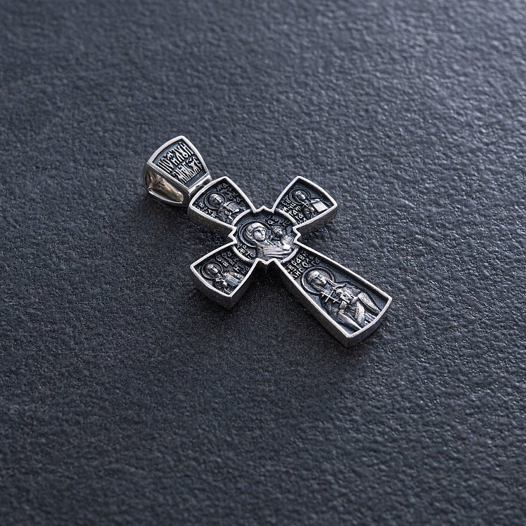 Серебряный православный крест с чернением  "Спас Нерукотворный с предстоящими" 132558 от ювелирного магазина Оникс - 3