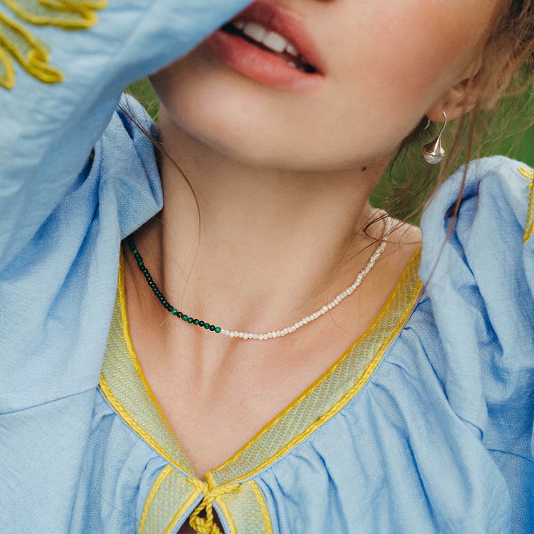 Серебряное колье "Жемчужинки и малахит" 181285 от ювелирного магазина Оникс - 17