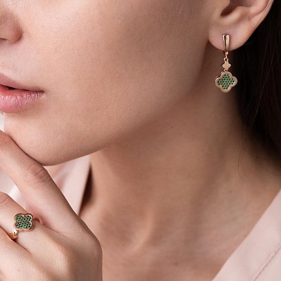 Сережки "Конюшина" в червоному золоті (фіаніти) с07633 №5