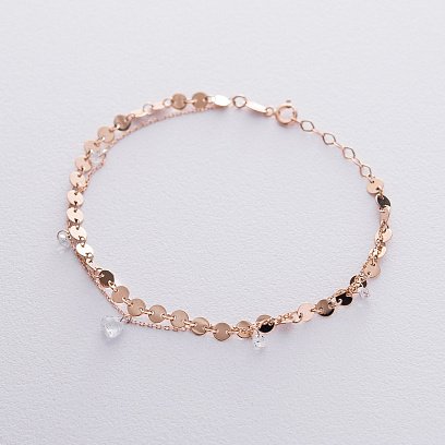 Подвійний золотий браслет Монетки з фіанітами б04288