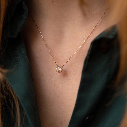 Золотое колье с одним фианитом кол01190 №5