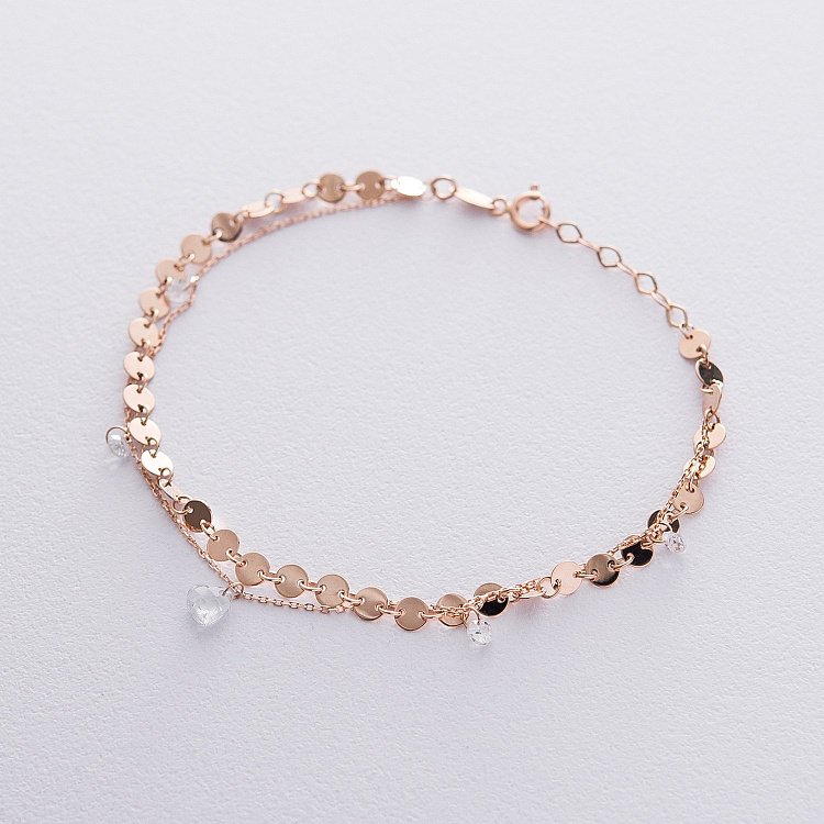 Подвійний золотий браслет Монетки з фіанітами б04288 від ювелірного магазину Онікс