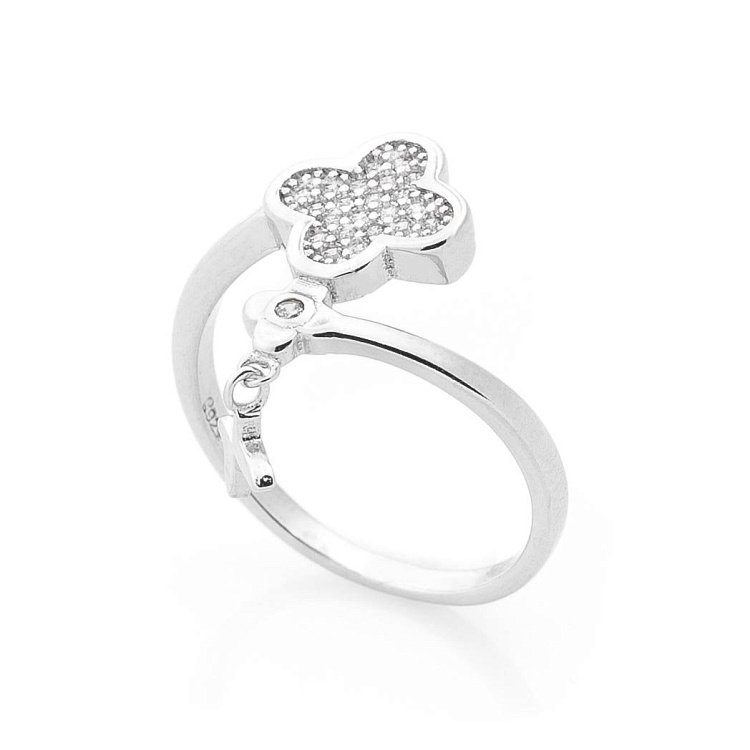 Серебряное кольцо "Клевер и бабочка" (фианиты) 112016 от ювелирного магазина Оникс