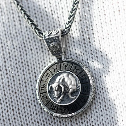 Серебряный кулон "Знак зодиака Телец" с эбеном 1041телець №4