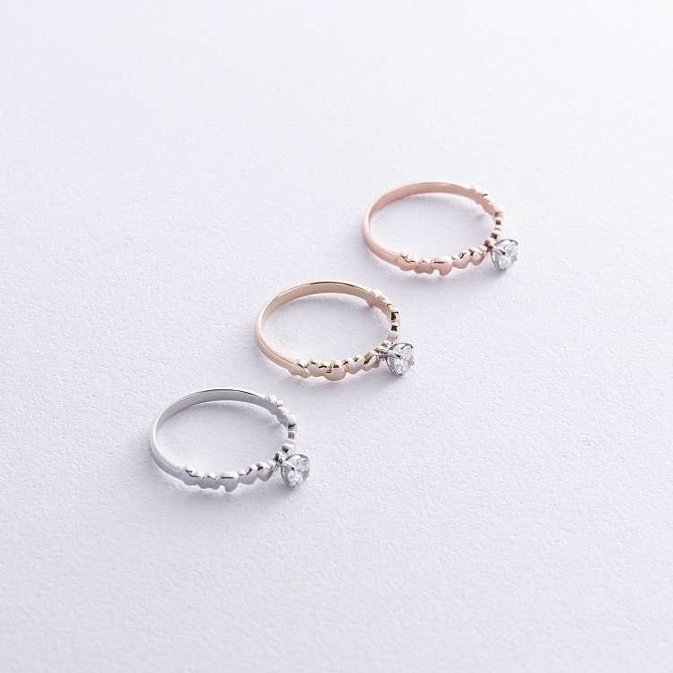 Золота заручальна каблучка з сердечками (фіаніт) к07645 від ювелірного магазину Онікс - 2