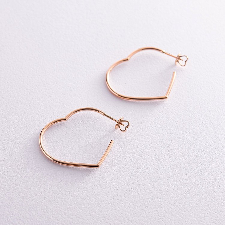 Золотые серьги - пусеты "Сердечки" с07961 от ювелирного магазина Оникс - 4