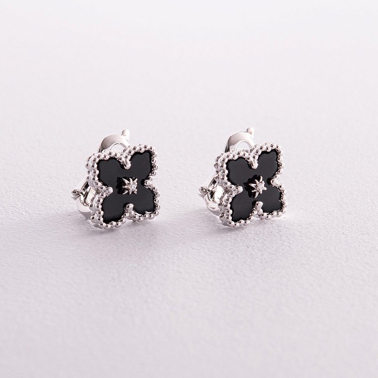 Срібні сережки "Конюшина" (полімер, фіаніти) 123263 від ювелірного магазину Онікс