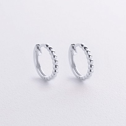 Серьги - кольца в белом золоте (шарики) с09044