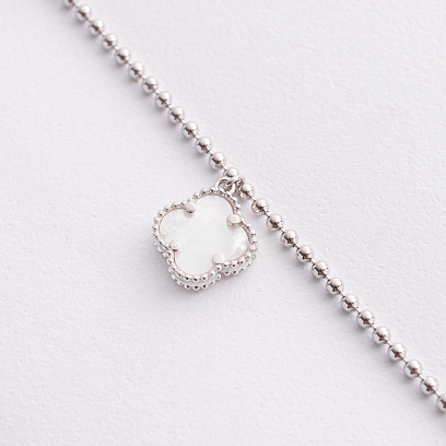 Серебряный браслет "Клевер" на ногу (перламутр) 141850 №2