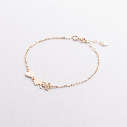 Браслет "Хлопчик і сердечко" у жовтому золоті (фіаніти) б05654