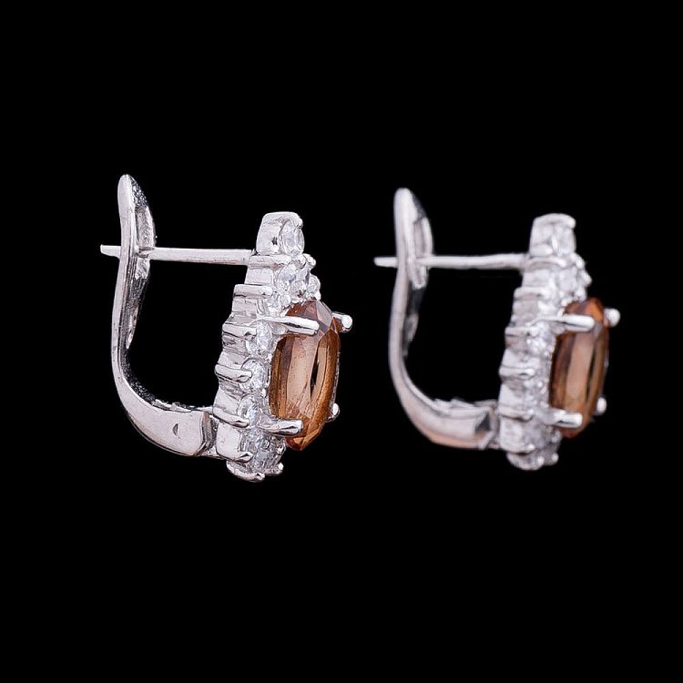 Серебряные серьги с фианитами и кварц (родий) 121603 от ювелирного магазина Оникс - 1